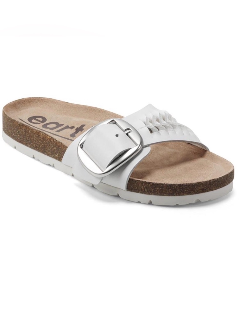 0181: Earth Albina White Slide Sandal with Large Silver Buckle